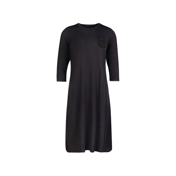 Black Satin Accent Long Sleeve Nightshirt Black