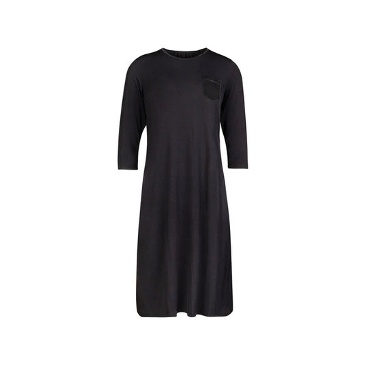 Black Satin Accent Long Sleeve Nightshirt Black